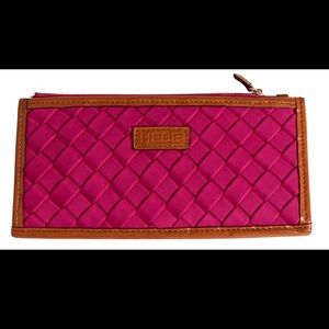 HEBE Quilted Zip Wallet Wristlet Pink Faux Leather Organizer Clutch NWT